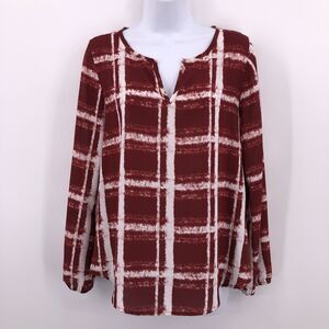 Stitch Fix Papermoon Sz S Silky Burgundy Blouse Pullover V Neck Checkered